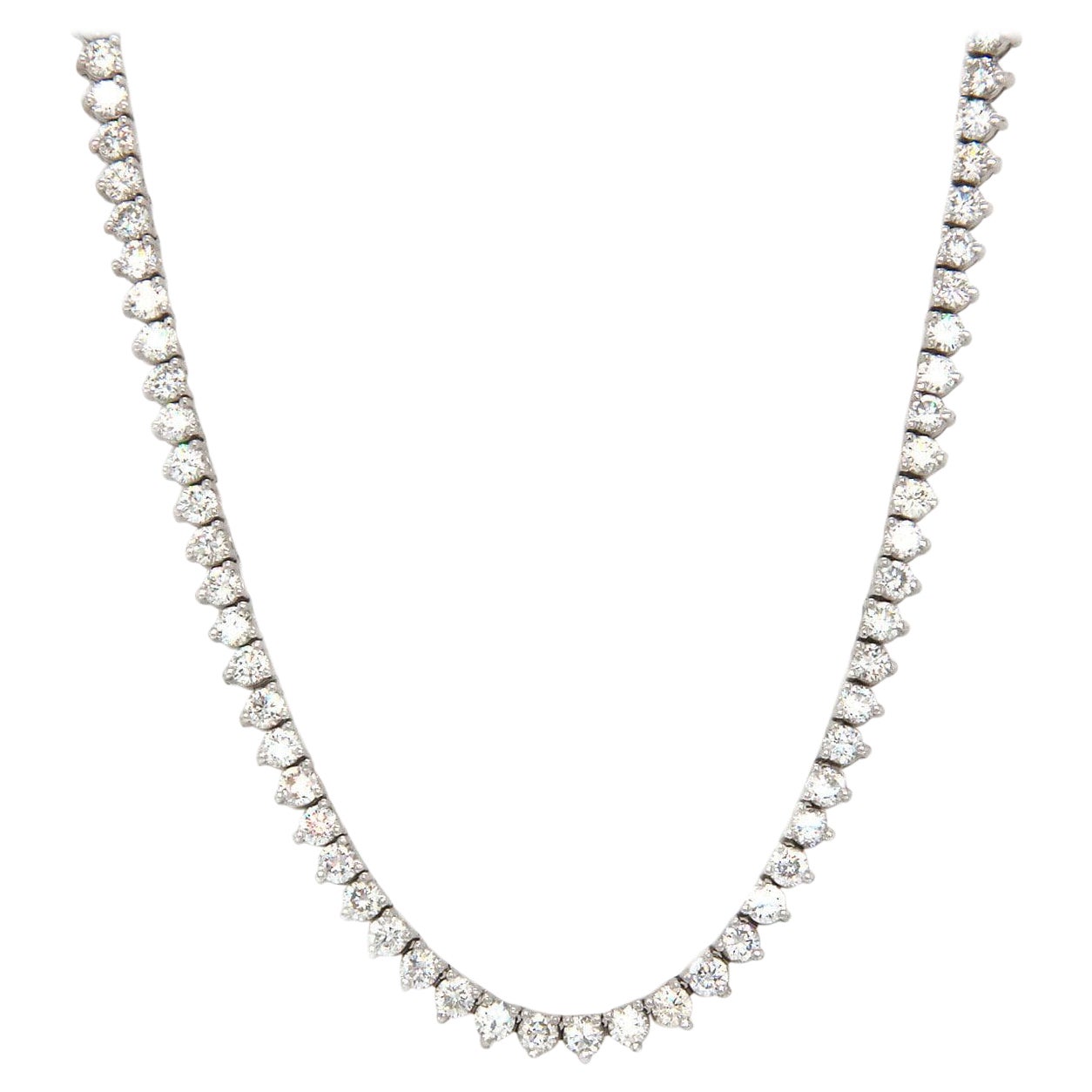 14.43ctw Diamond Three Prong Tennis Necklace in 14K White Gold For Sale