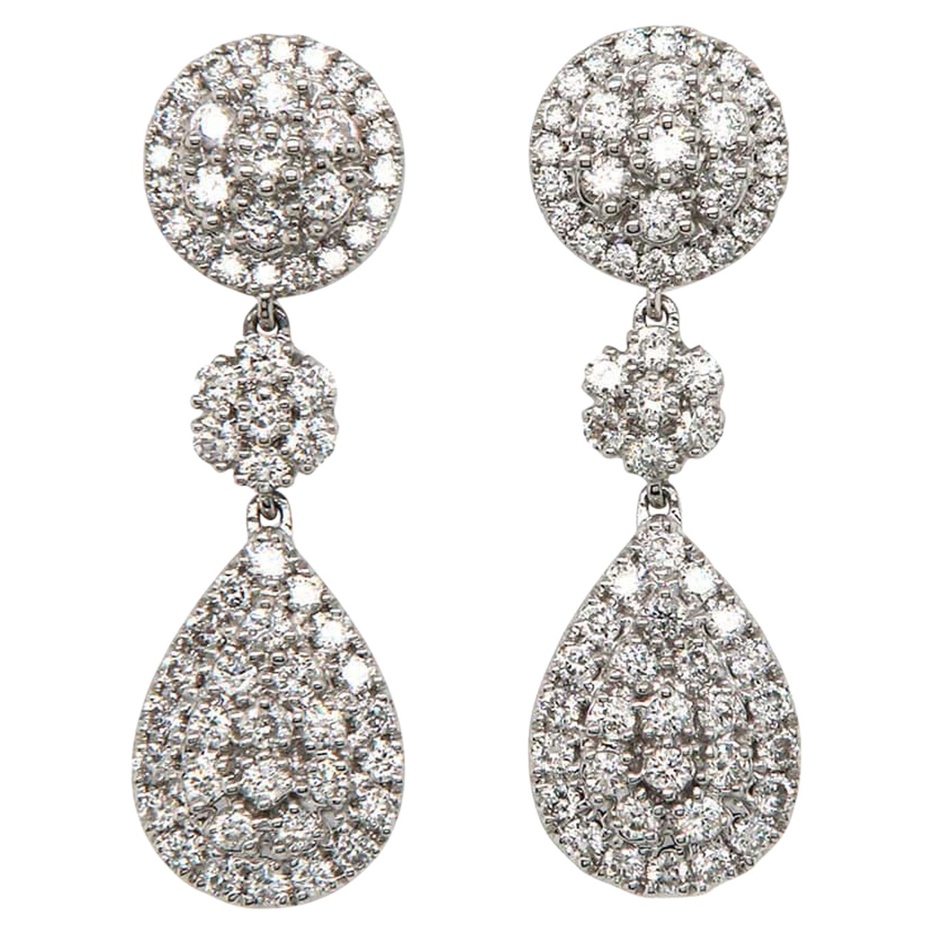 New 0.42ctw Pave Diamond Multi Disc Drop Earrings in 14K White Gold For ...