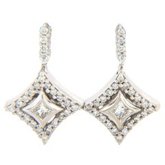 1.00ctw Princess Diamond Fancy Frame Dangle Earrings in 14K White Gold