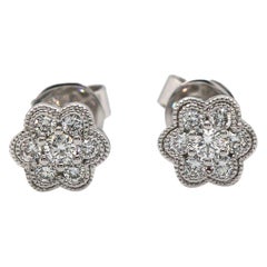 New 0.25ctw Diamond Cluster Flower Earrings in 14K White Gold