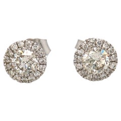 New 0.76ctw Diamond Halo Stud Earrings in 14K White Gold