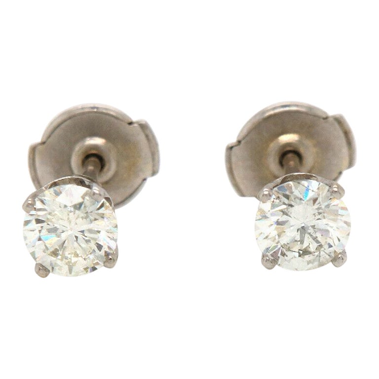 0.85ctw Round Diamond Solitaire Stud Earrings in 14K White Gold For Sale