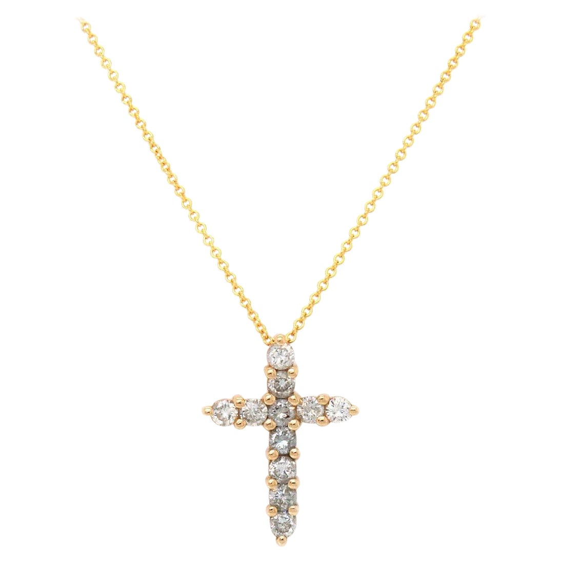 0.60ctw Diamond Cross Pendant Necklace 14K Yellow Gold For Sale