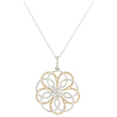 New 1.12ctw Diamond Two Tone Open Spiral Flower Pendant Necklace in 18K