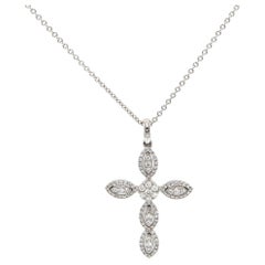 New 0.50ctw Diamond Marquise Cross Pendant Necklace in 14K White Gold