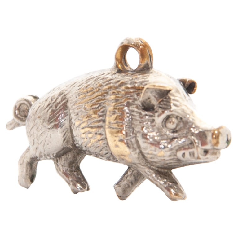 Pendentif Sanglier En Argent Massif - Vintage - Charm Assis - Occasion