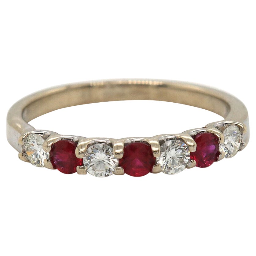 0.36ctw Ruby and 0.28ctw Diamond Alternating Band Ring in 18K White Gold For Sale