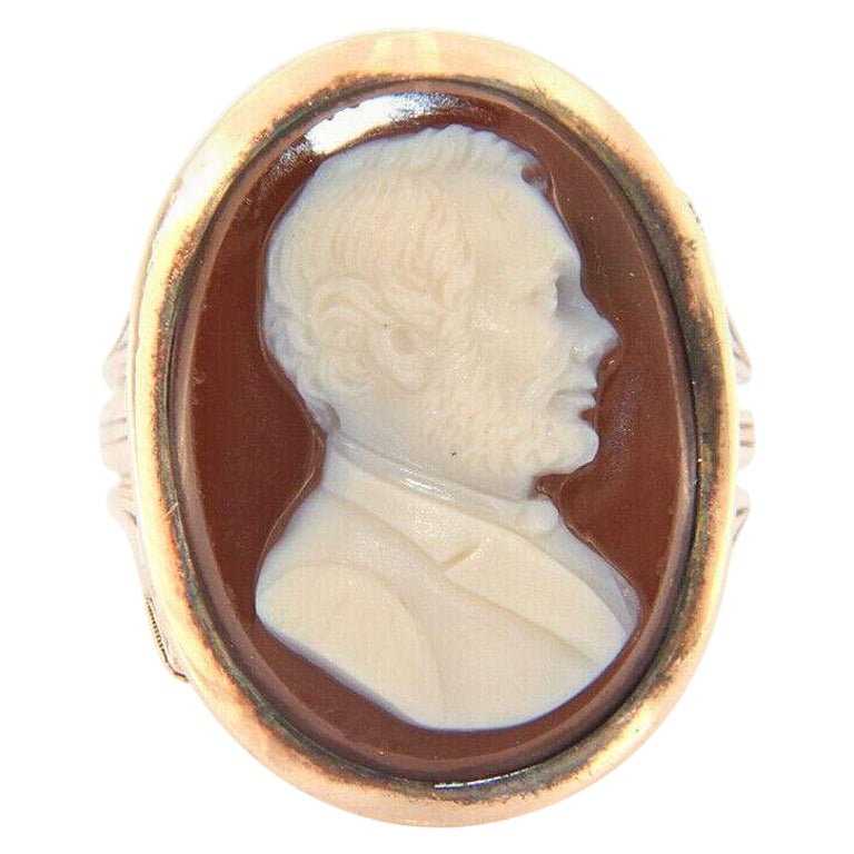 Rare Vintage Cameo Ring w/ Mens Profile in 10kt Rose Gold For Sale