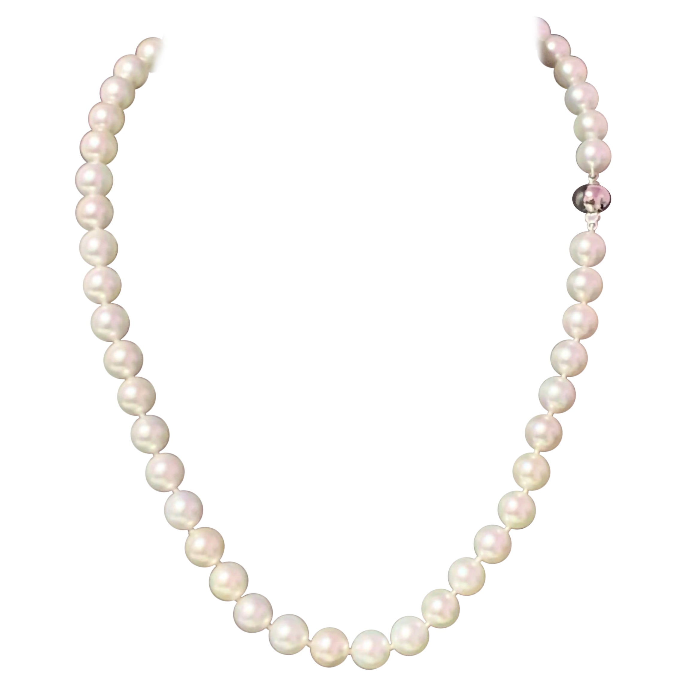 Akoya Pearl Necklace 14k Gold Certified For Sale