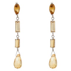 Baume Creation 8 Carat Citrine 18 Karat White Gold Dangling Earrings