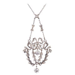 Platinum and 3 Carats Diamonds French Belle Epoque Pendant Necklace