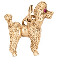 Toy Poodle Dog Charm Vintage 14k Yellow Gold Pendentif Estate Animal Jewelry
