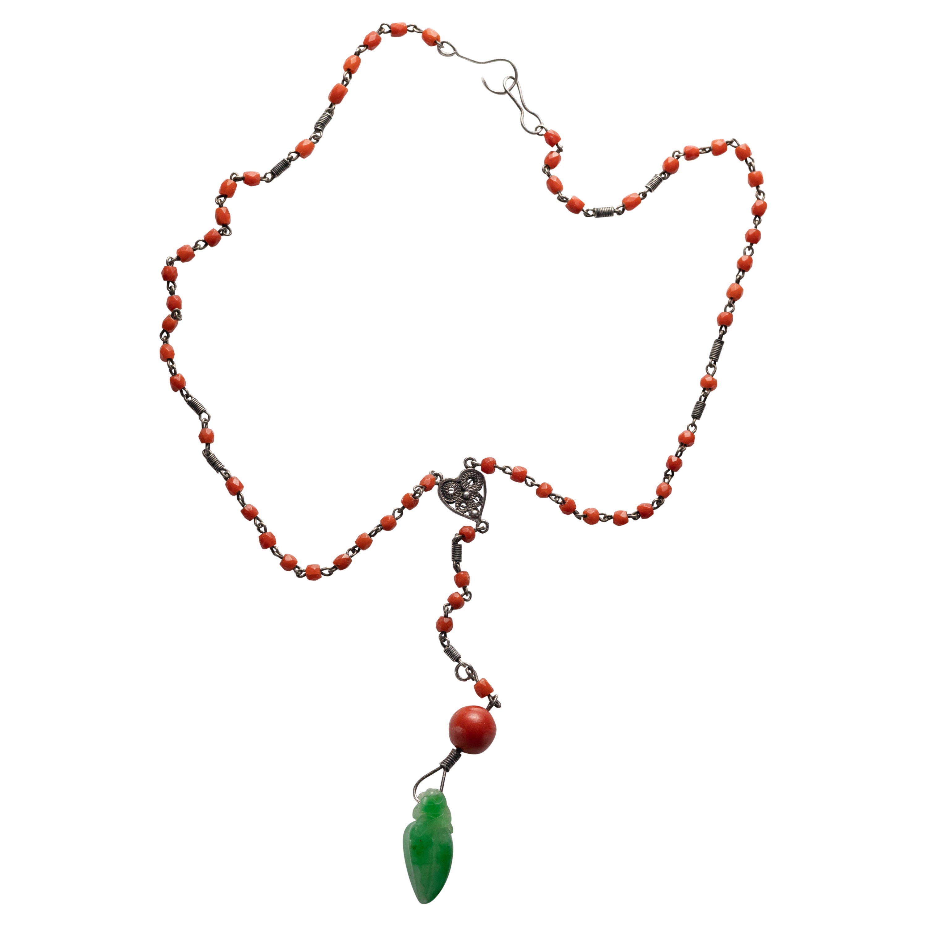 Jade & Coral Necklace, Circa 1930s For Sale
