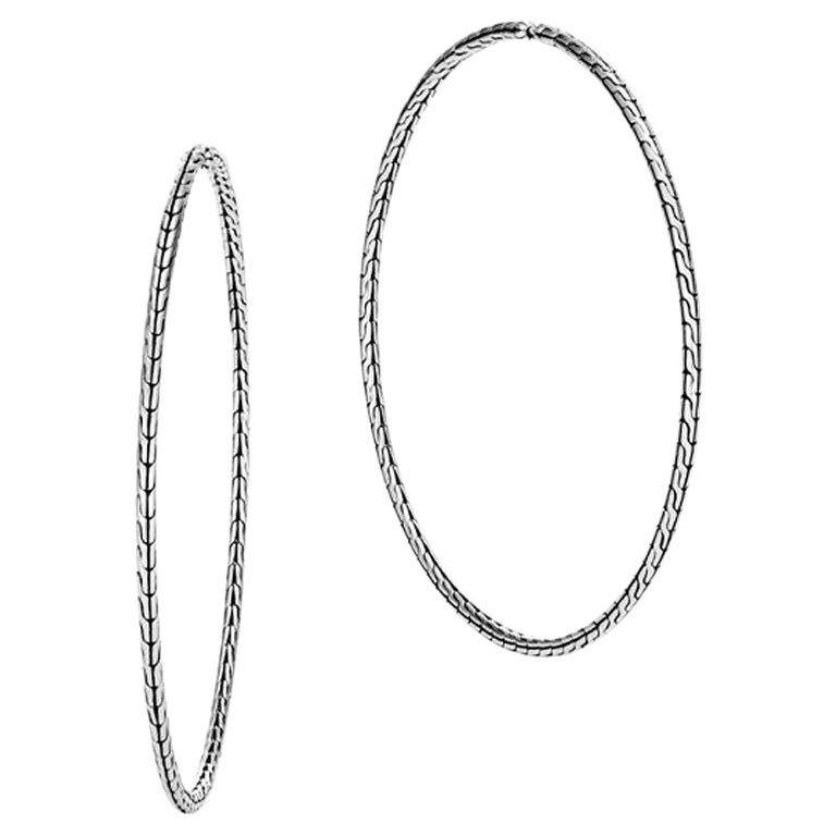 John Hardy Classic Chain Silver Extra-Large Hoop Earring EB90375 For Sale
