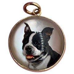 Victorian Boston Terrier Dog Pendant Essex Crystal 14 Karat Gold French Bulldog