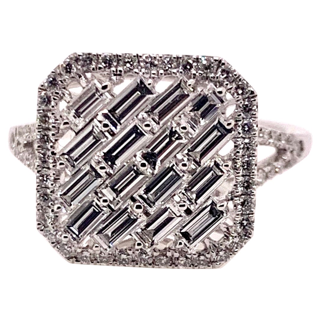 18k White Gold Diamond Baguette Geometrical Ring