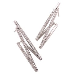 18k White Gold Diamond Baguette & Round Brilliant Earrings Lightening Bold Style