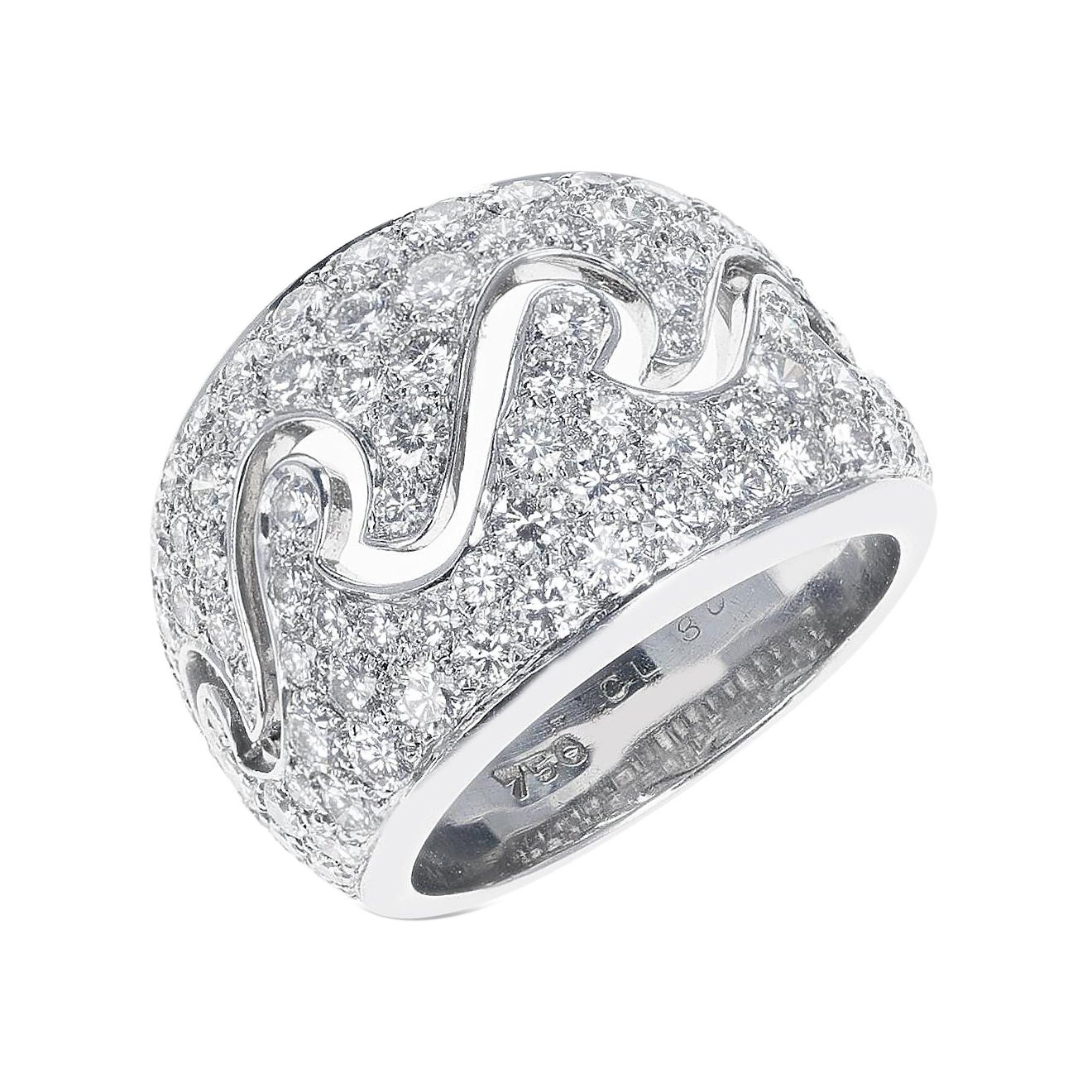 French Van Cleef & Arpels Diamond Wave Ring, 18k White