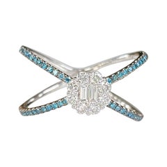 Athena Blue Diamond and Diamond Cluster Center with Baguettes x Ring
