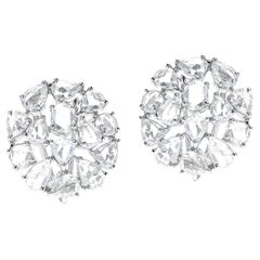 5.87 Ct White Diamond Rose Cut Earrings, 18K White Gold