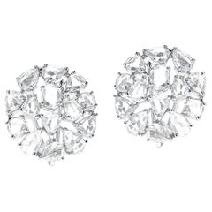 5.87 Ct White Diamond Rose Cut Earrings, 18K White Gold