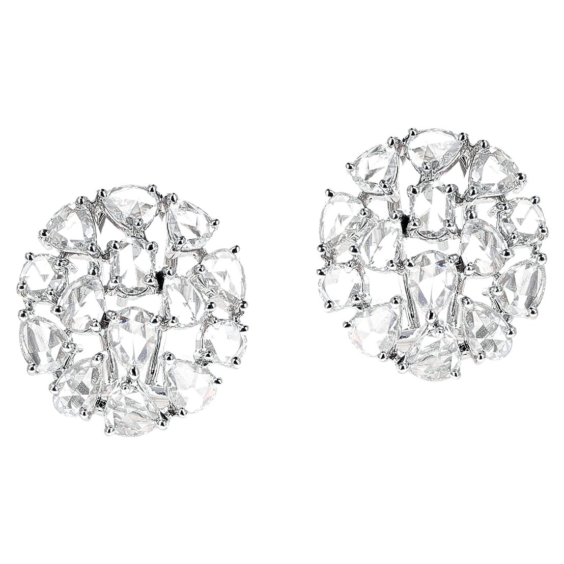 Boucles d'oreilles en or blanc 18 carats avec diamants blancs taille rose de 3,75 carats