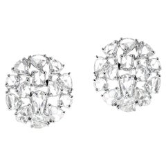 3.75 Carat White Diamond Rose Cut Earrings, 18K White Gold