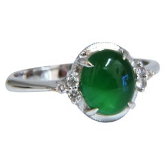 Natürlicher grüner Jade-Diamantring 18kt Gold
