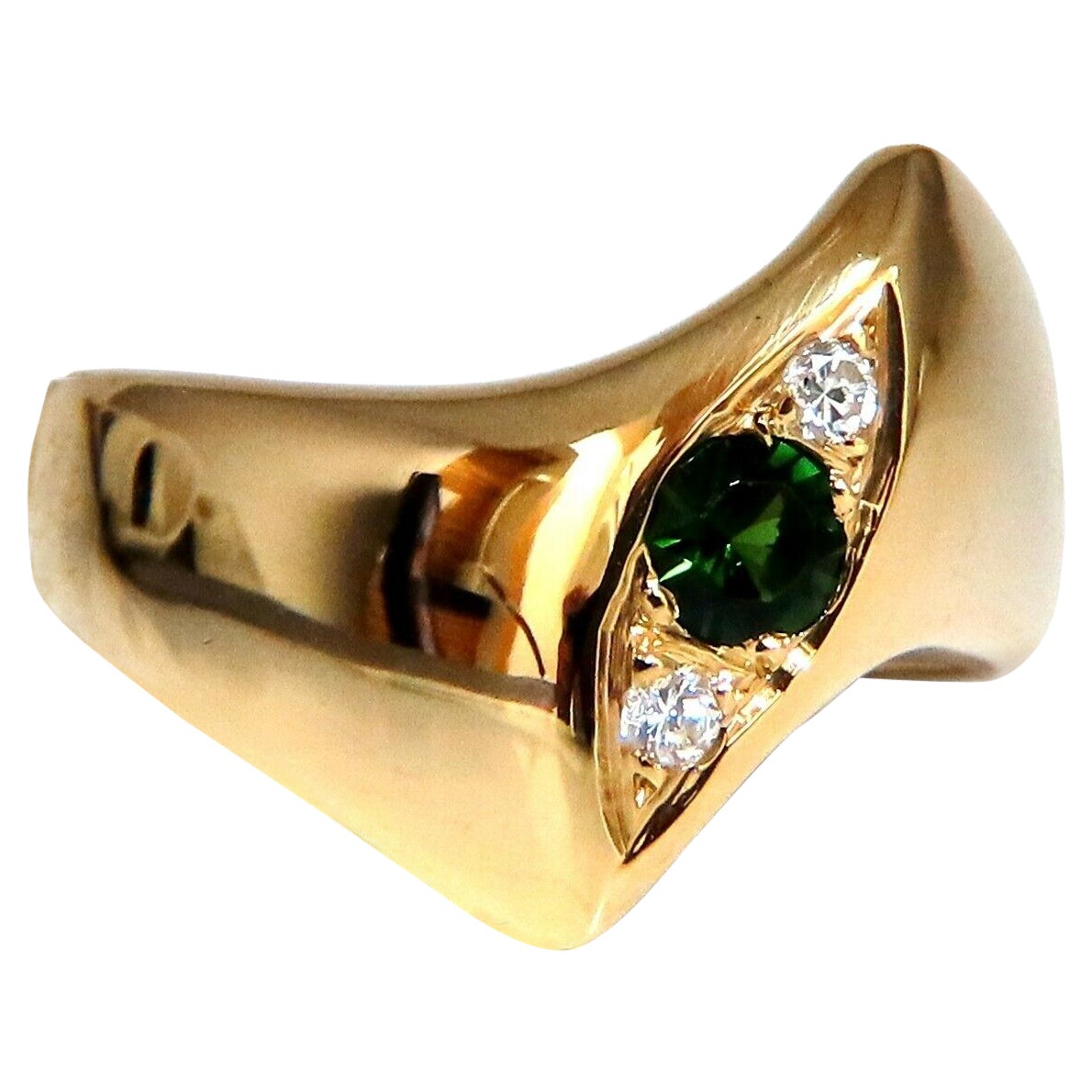 Natural Green Tsavorite Garnet and Diamonds Ring 14 Karat