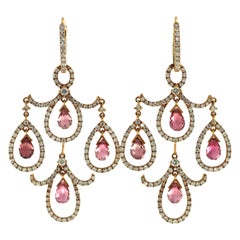 Vintage 7.35 carat Briolette and Diamond Chandelier Earring in 18K Rose Gold