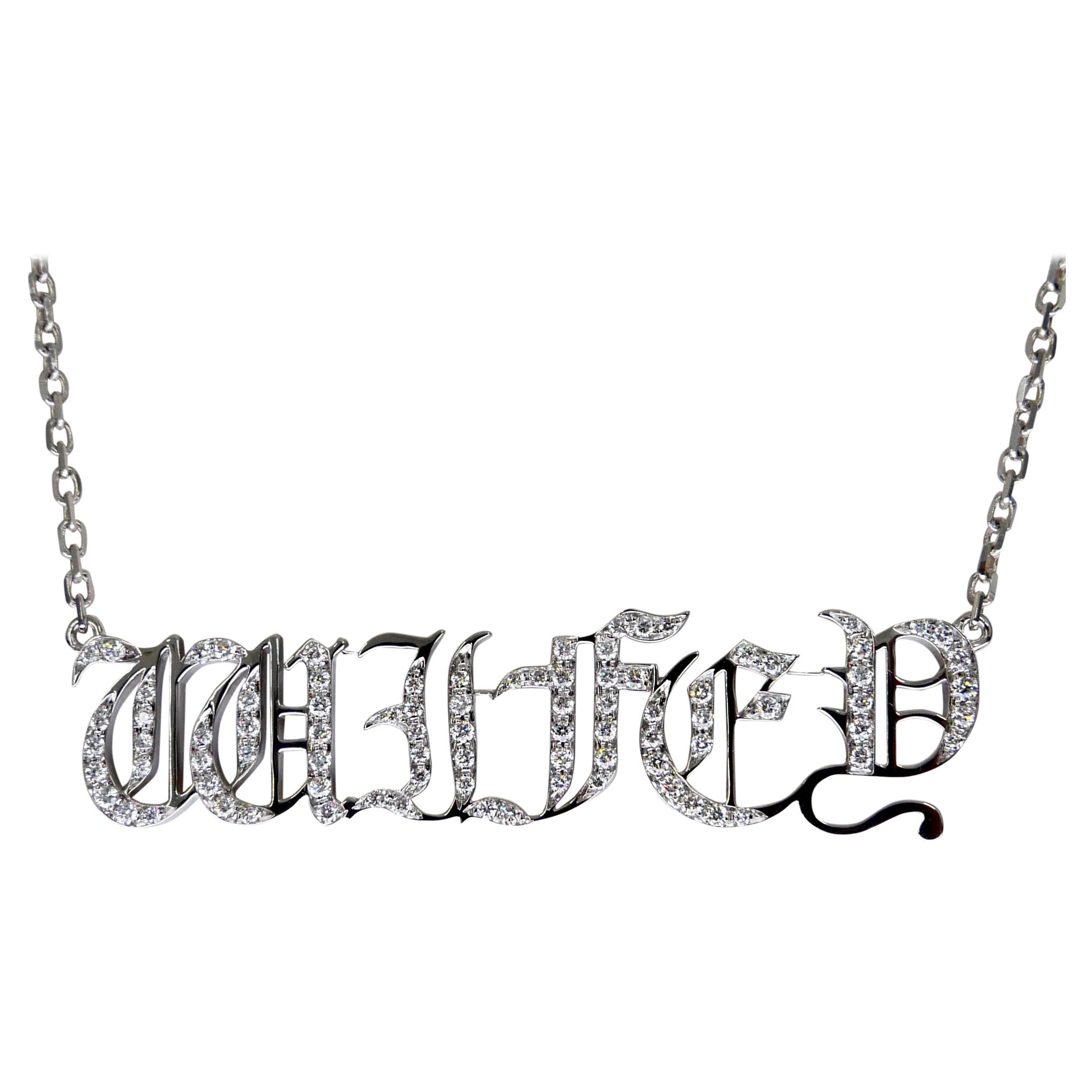 18K White Gold Hip Hop Wifey Diamond Pendant, Graffiti Gangster Font For Sale