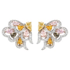 2.94 Carat Dragonfly Green, Yellow, Orange, Blue and Pink Diamond Earrings