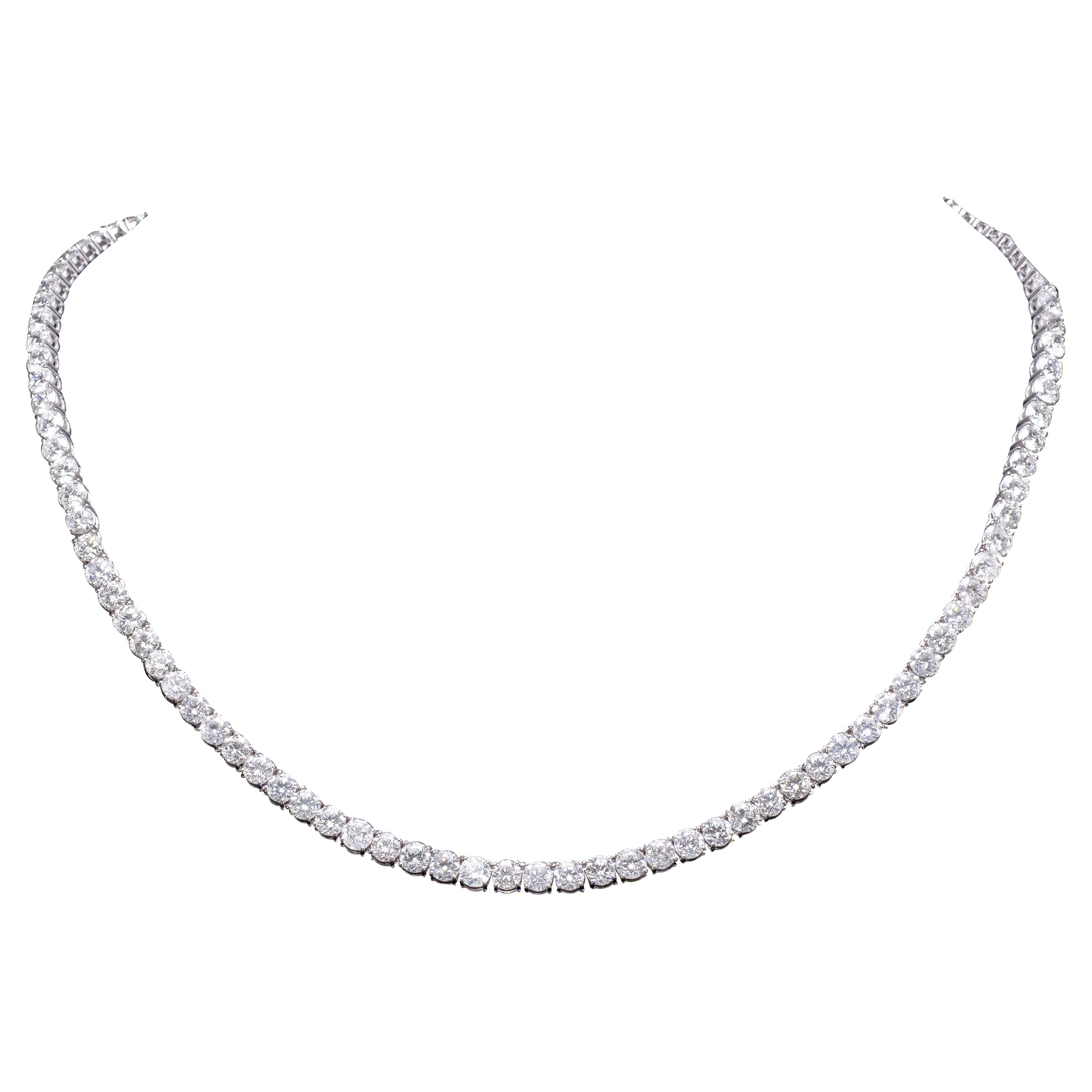 45.0 Carat Round Brilliant White Diamond Necklace in 18K White Gold For Sale