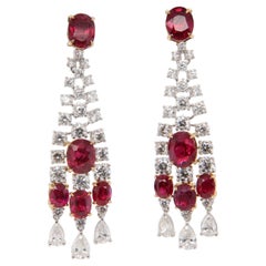 GRS 5 Ct Burmese No Heat 'Pigeon Blood' Ruby and Diamond Earring in 18K Gold