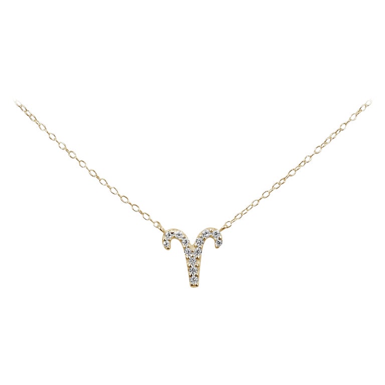 14k Solid Gold Diamond Necklace Aries Zodiac Sign Zodiac Jewelry Gift for Aries For Sale