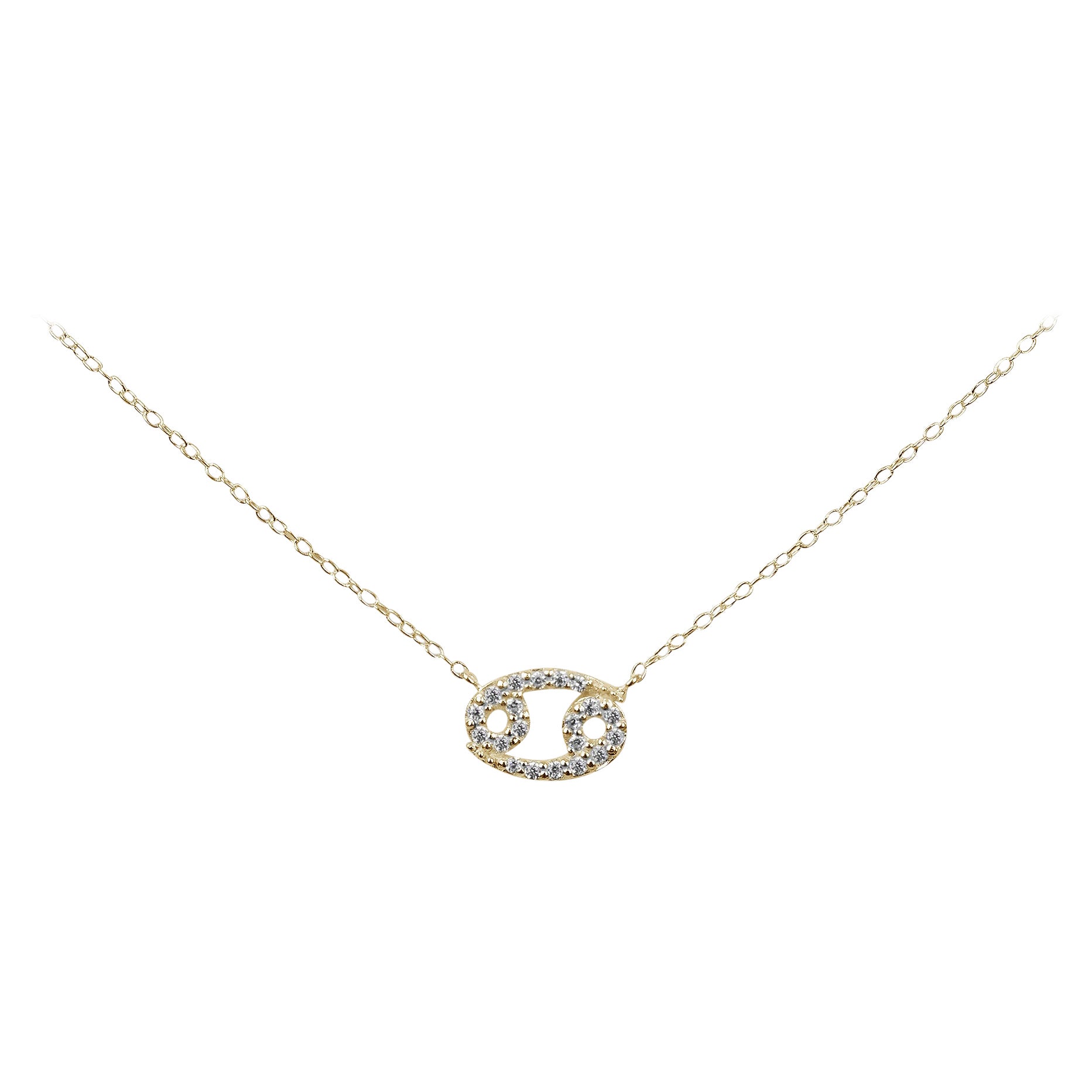 14k Solid Gold Diamond Necklace Cancer Zodiac Sign Birth Sign Necklace
