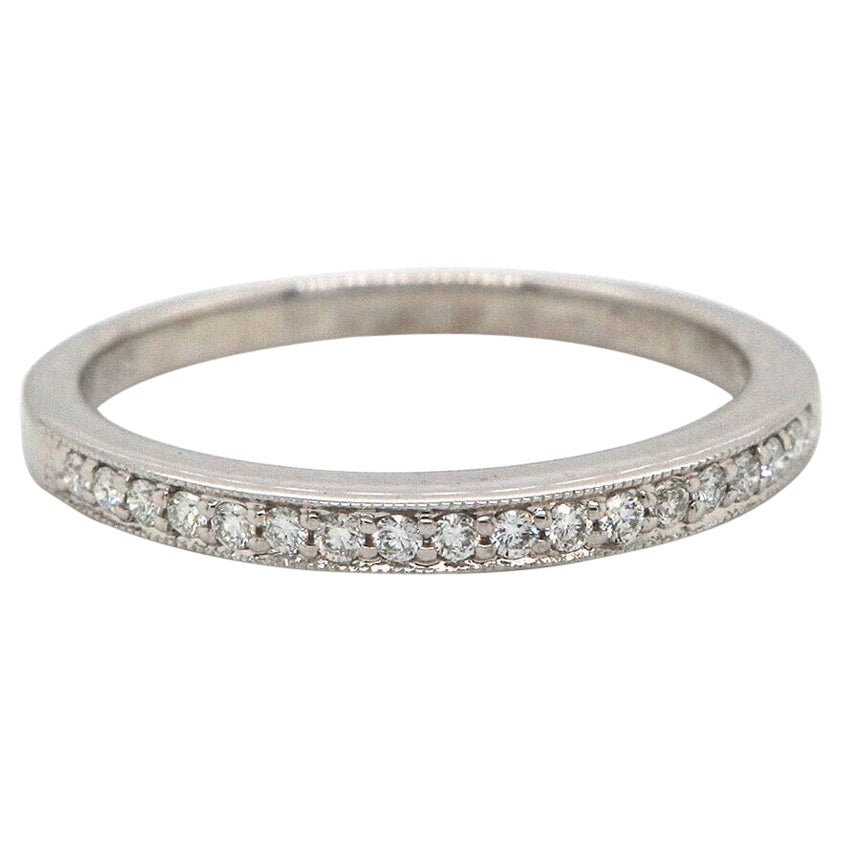 New 0.15ctw Diamond Milgrain Wedding Band Ring in 14K White Gold For Sale
