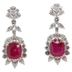 GRS 13 Carat Burmese No Heat 'Red' Ruby and Diamond Earring in 18K Gold