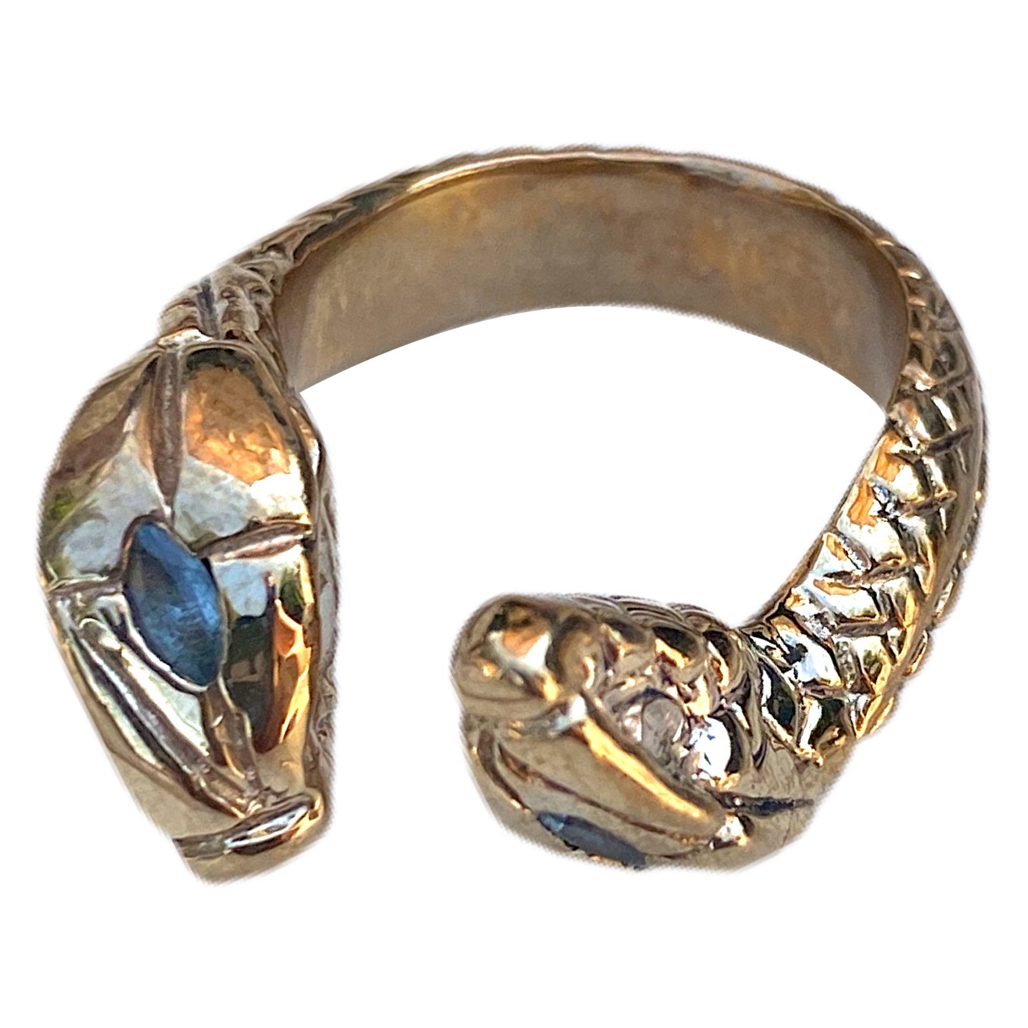 Verstellbarer Cocktail-Ring mit Aquamarin und Schlangen in Gold und Vermeil, J Dauphin