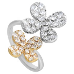 LB Exclusive 18K Yellow and White Gold 1.65 Ct Diamond Flower Ring