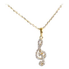 14k Solid Gold Diamond Music Note Necklace Treble Clef Necklace Musical Jewelry