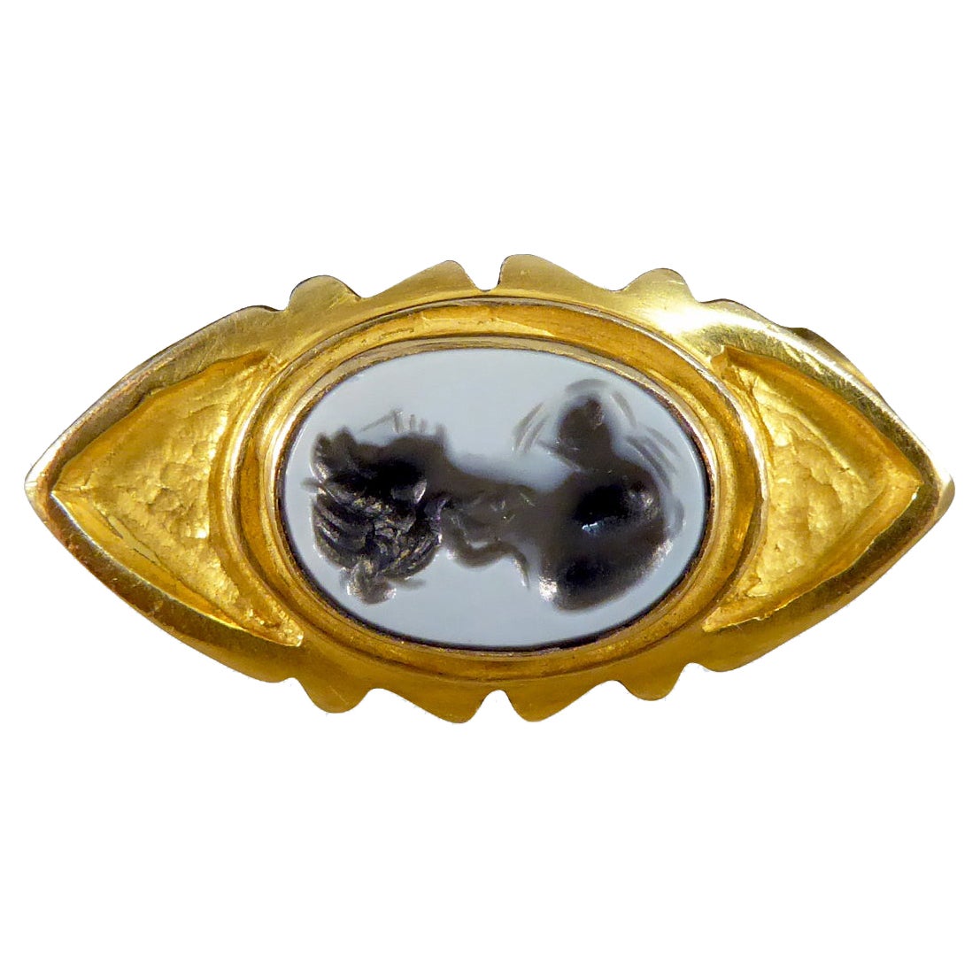 Large Heavy Antique Victorian Carved Agate Ring in 18ct Yellow Gold