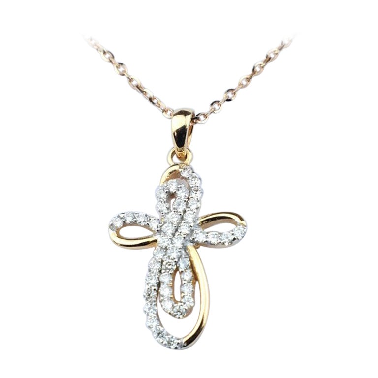 14YW Diamond Cross Necklace For Sale at 1stDibs