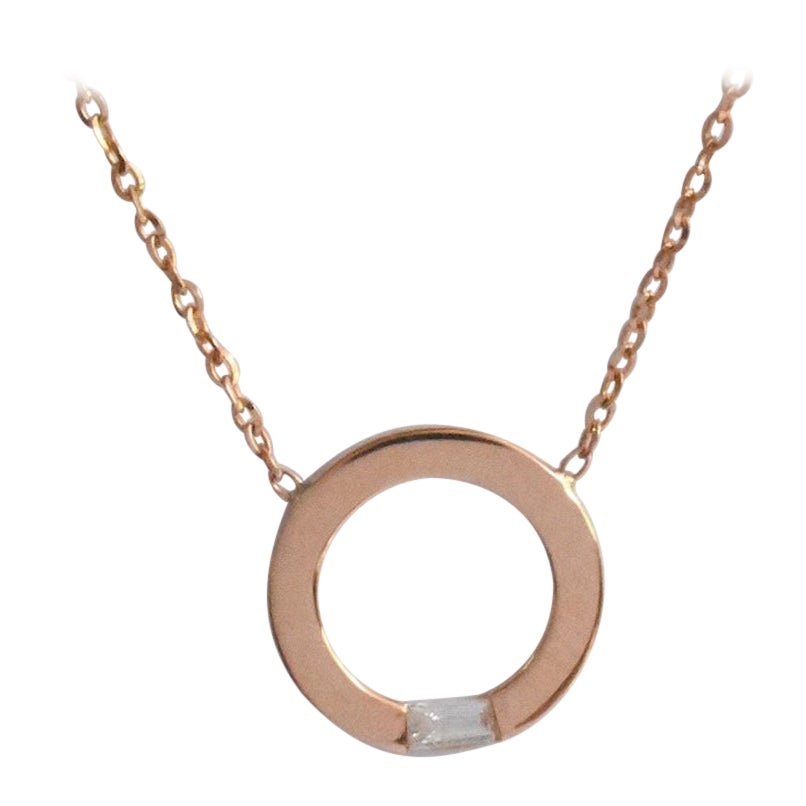 14k Rose Gold Baguette Diamond Pendant Gold Circle Pendant Necklace With Diamond