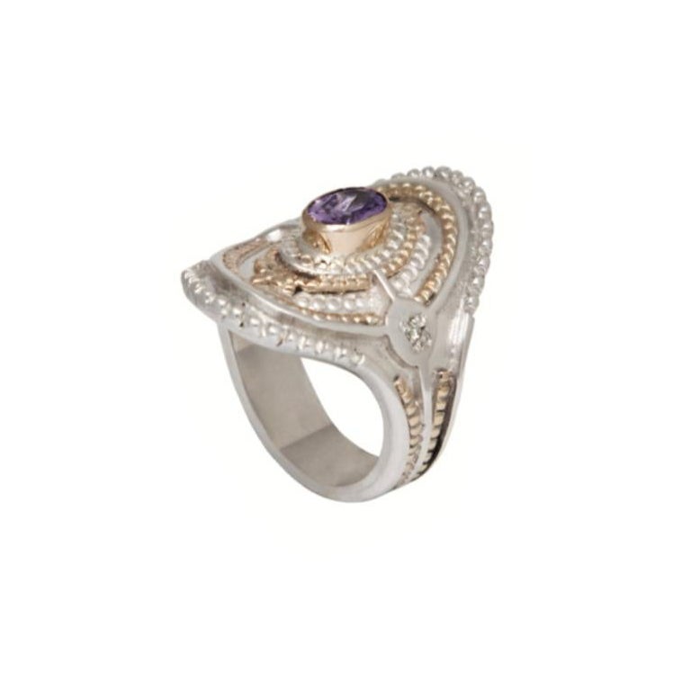 For Sale:  Bagdad Ring in Silver & Gold with Amethyst & Diamonds