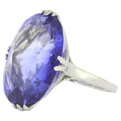 Antique Blue Synthetic Sapphire White Gold Cocktail Ring