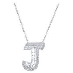 TJD 0.25 Carat J' Initial 3D Alphabet Diamond Pendants in 18 Karat White Gold