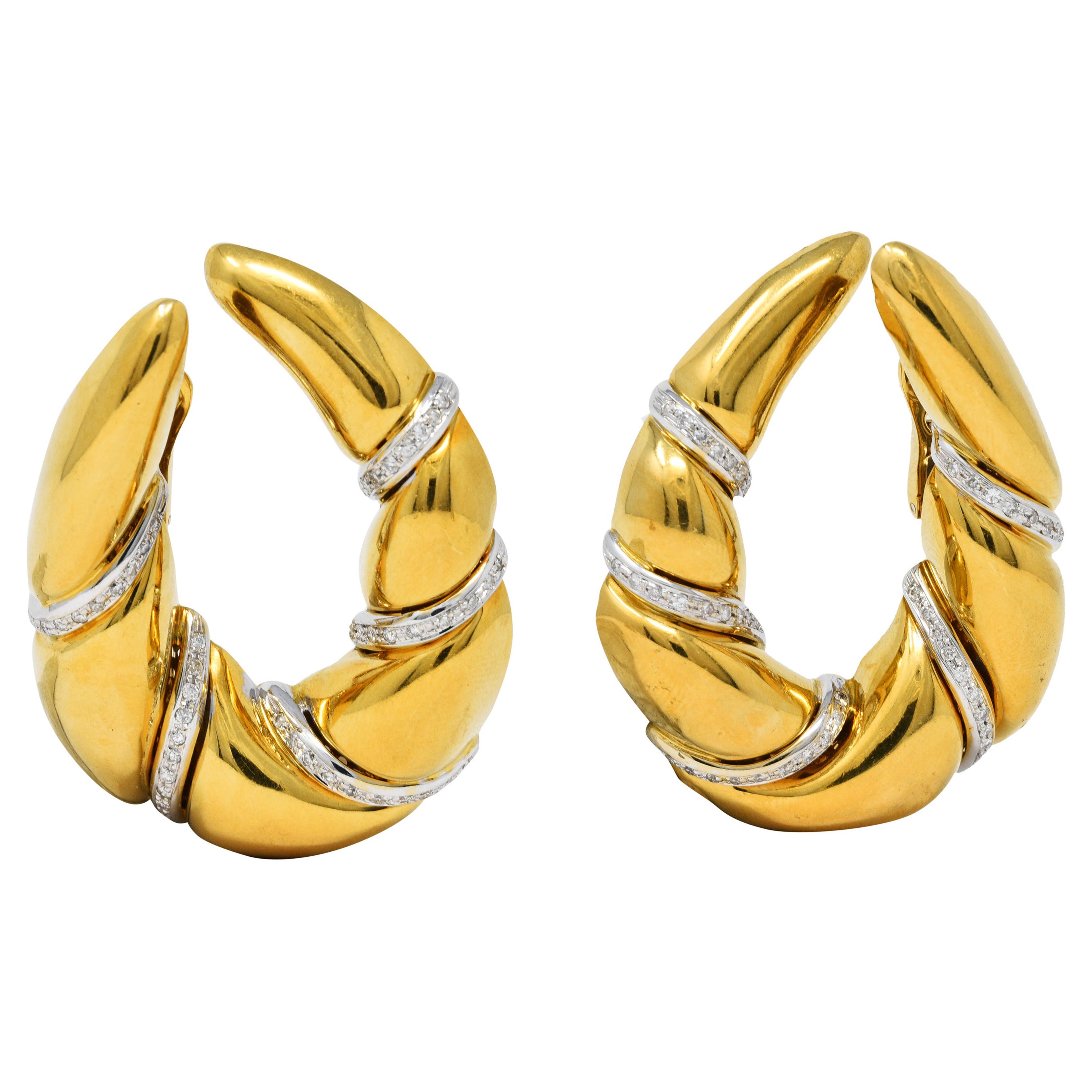Craig Drake 1.25 Carats Diamond 18 Karat Two-Tone Gold Italian Loop Earrings
