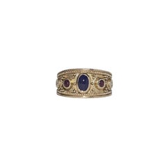 Athenas Ring in 18k Gold with Centered Sapphire, Rubies & Diamonds