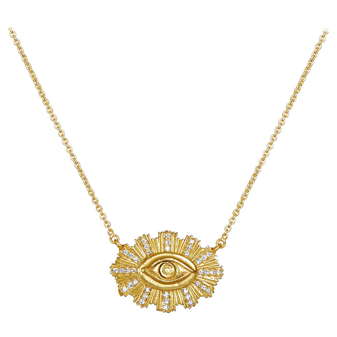 18 Karat Gold Handcrafted Eye with Divine Rays with 38 Brilliant Cut Diamonds For Sale